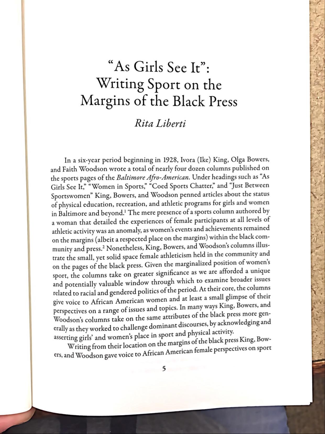 "As Girls See It": Writing Sport on the Margins of Black Press by Rita Liberti