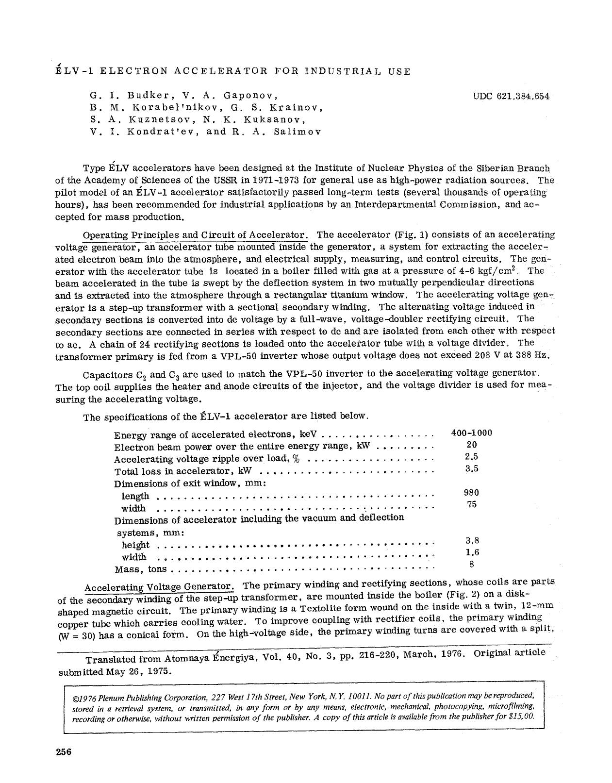 &#x00C9;LV-1 electron accelerator for industrial use by Unknown