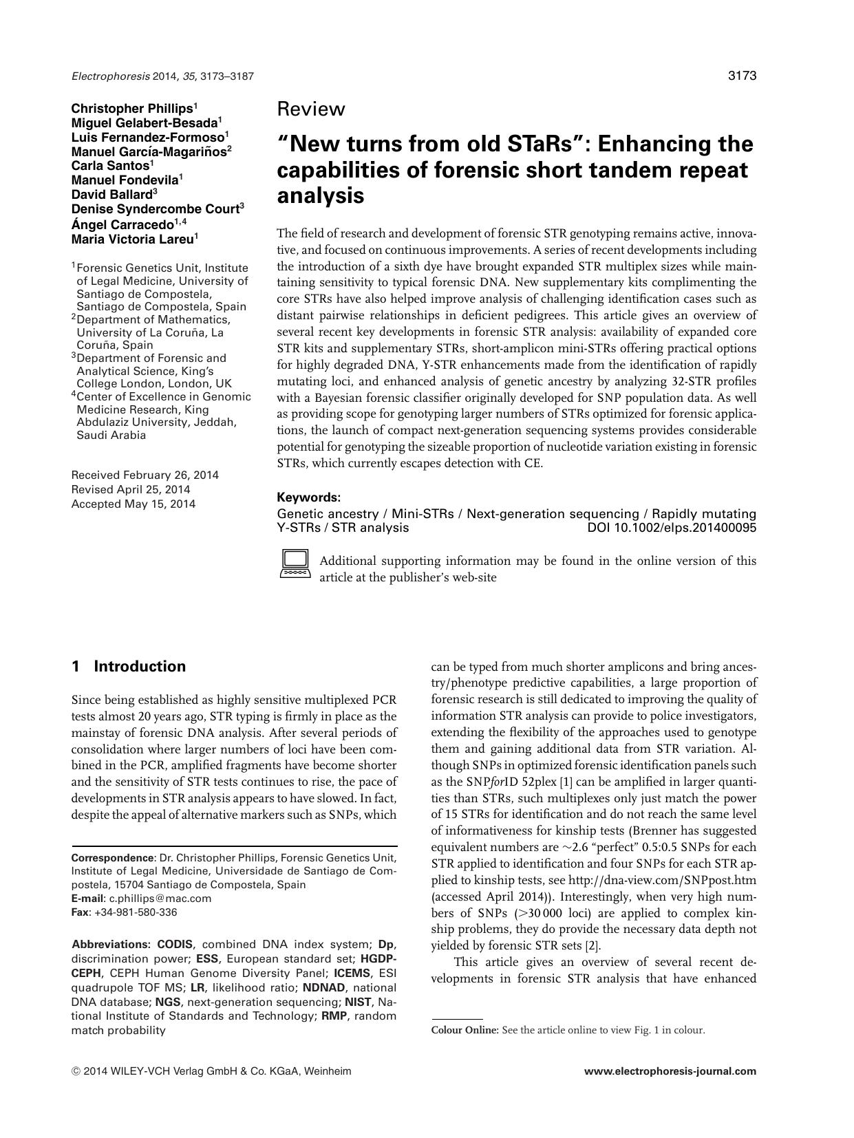 “New turns from old STaRs”: Enhancing the capabilities of forensic short tandem repeat analysis by Unknown