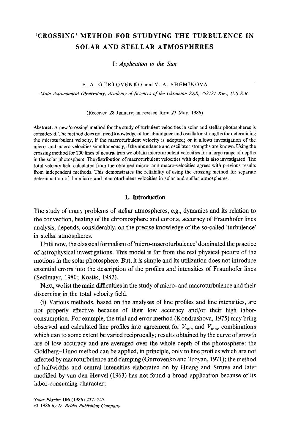 &#x2018;Crossing&#x2019; method for studying the turbulence in solar and stellar atmospheres by Unknown