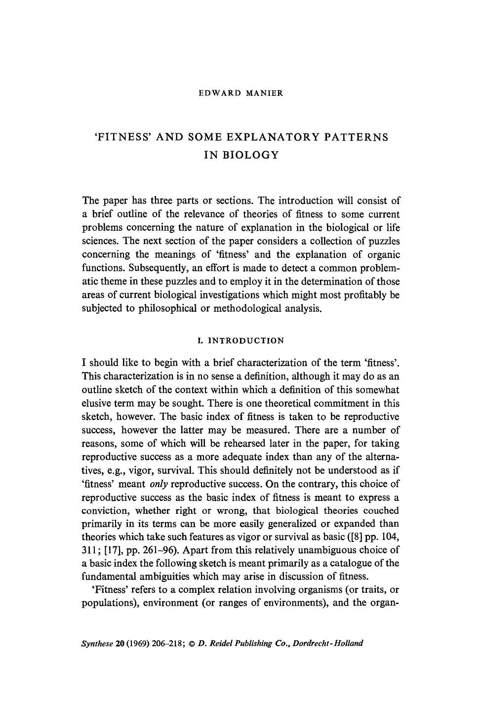 ‘Fitness’ and some explanatory patterns in biology by Unknown