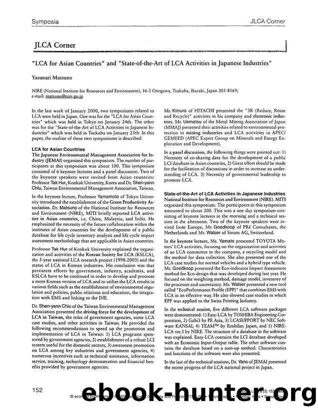 &#x201C;LCA for Asian Countries&#x201D; and &#x201C;State-of-the-art of LCA activities in Japanese Industries&#x201D; by Unknown