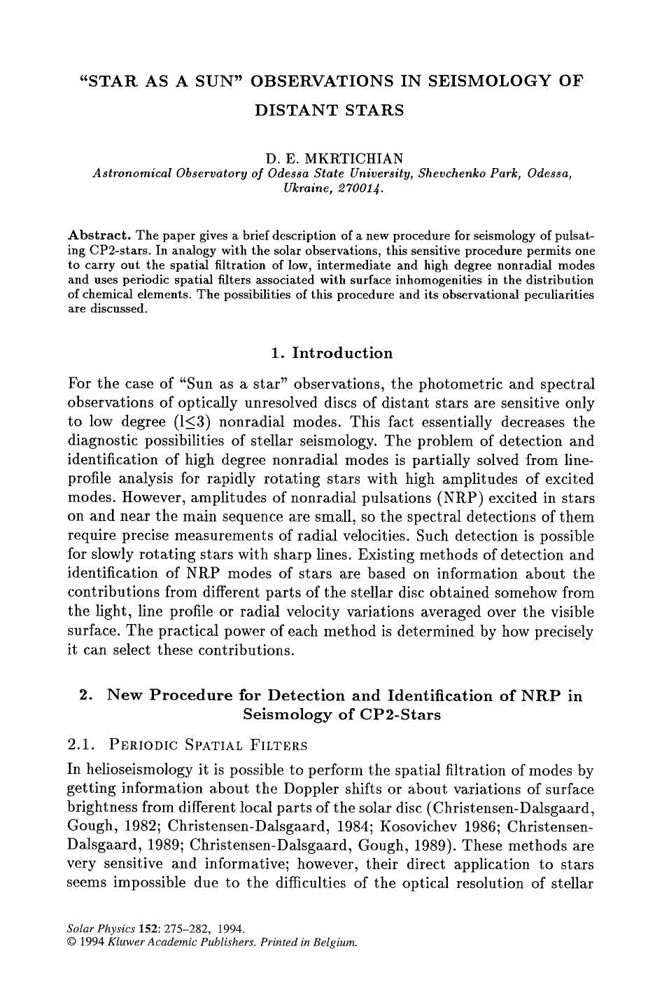 &#x201C;Star as a sun&#x201D; observations in seismology of distant stars by Unknown