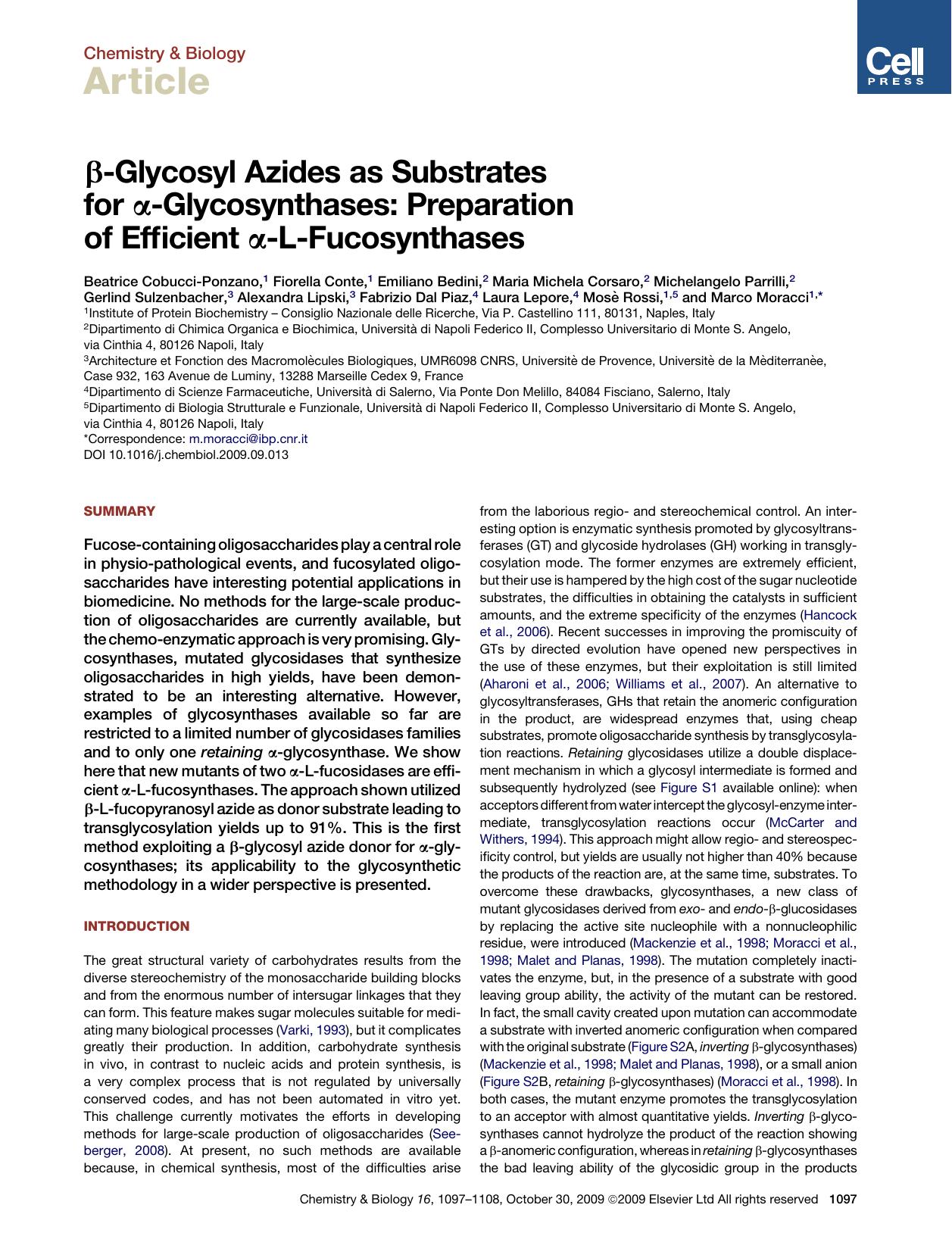 &beta;-Glycosyl Azides as Substrates for &alpha;-Glycosynthases: Preparation of Efficient &alpha;-L-Fucosynthases by unknow