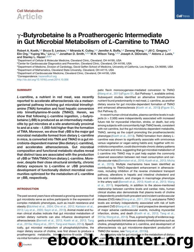 &gamma;-Butyrobetaine Is a Proatherogenic Intermediate in Gut Microbial Metabolism of L-Carnitine to TMAO by unknow
