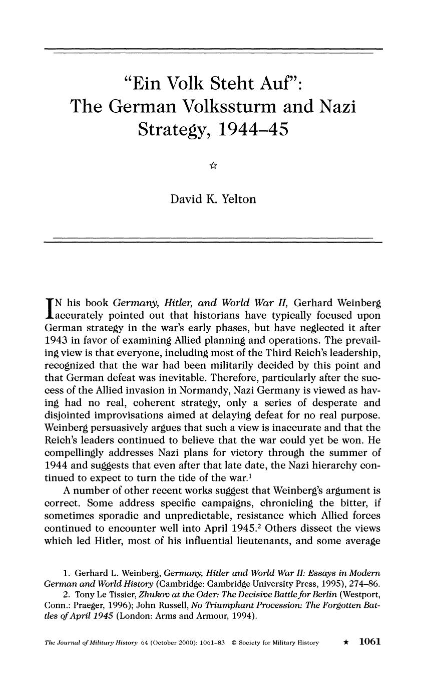 'Ein Volk Steht Auf'; The German Volkssturm and Nazi Strategy, 1944-45 by Unknown