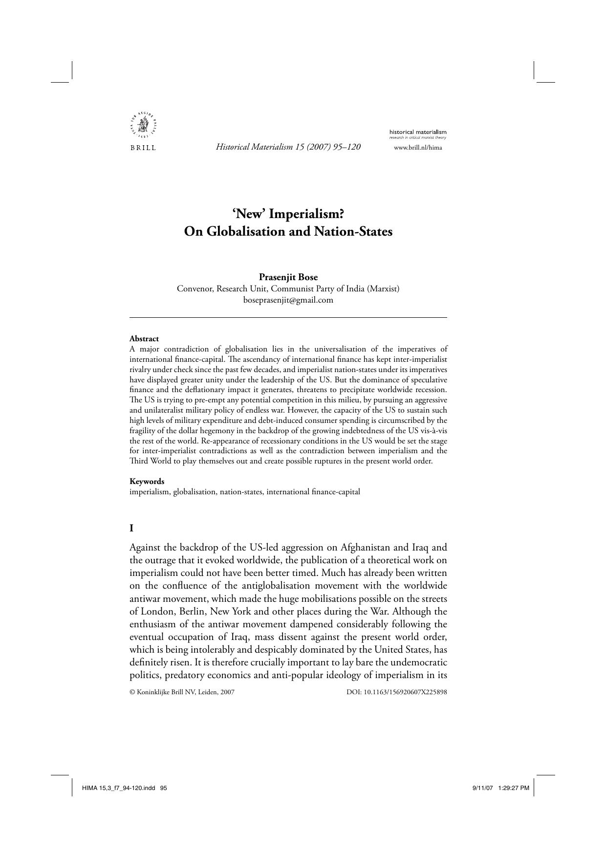 'New' Imperialism? On Globalisation and Nation-States by Prasenjit Bose