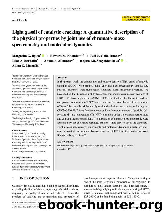 ((LIGHT GASOIL OF CATALYTIC CRACKING: A QUANTITATIVE DESCRIPTION OF THE PHYSICAL PROPERTIES BY JOINT USE OF CHROMATO-MASS-SPECTROMETRY AND MOLECULAR DYNAMICS)) by Unknown