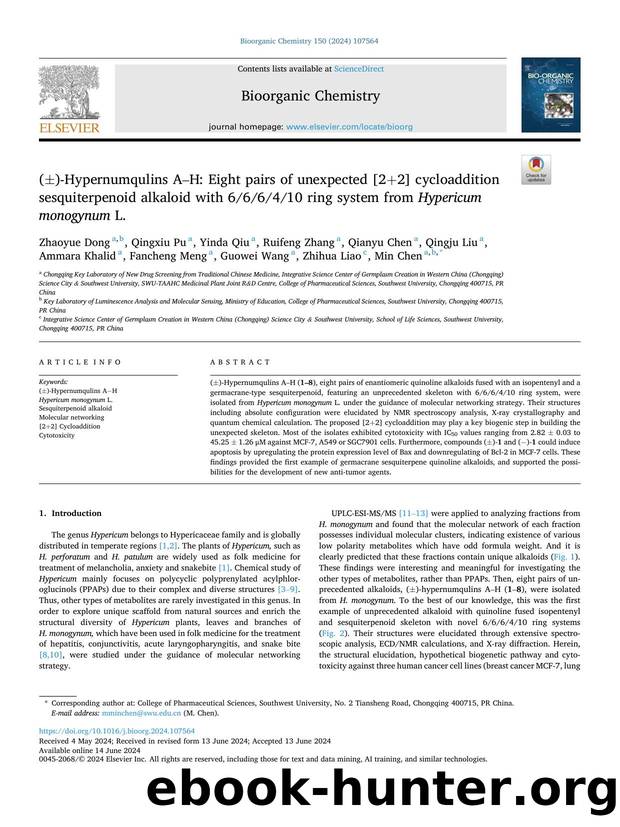 (Â±)-Hypernumqulins AâH: Eight pairs of unexpected [2+2] cycloaddition sesquiterpenoid alkaloid with 666410 ring system from Hypericum monogynum L. by unknow