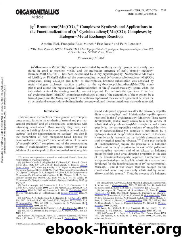 (Î·6-Bromoarene)Mn(CO)3+ Complexes: Synthesis and Applications to the Functionalization of (Î·5-Cyclohexadienyl)Mn(CO)3 Complexes by HalogenâMetal Exchange Reaction by Antoine Eloi Françoise Rose-Munch* Eric Rose* & Petra Lennartz