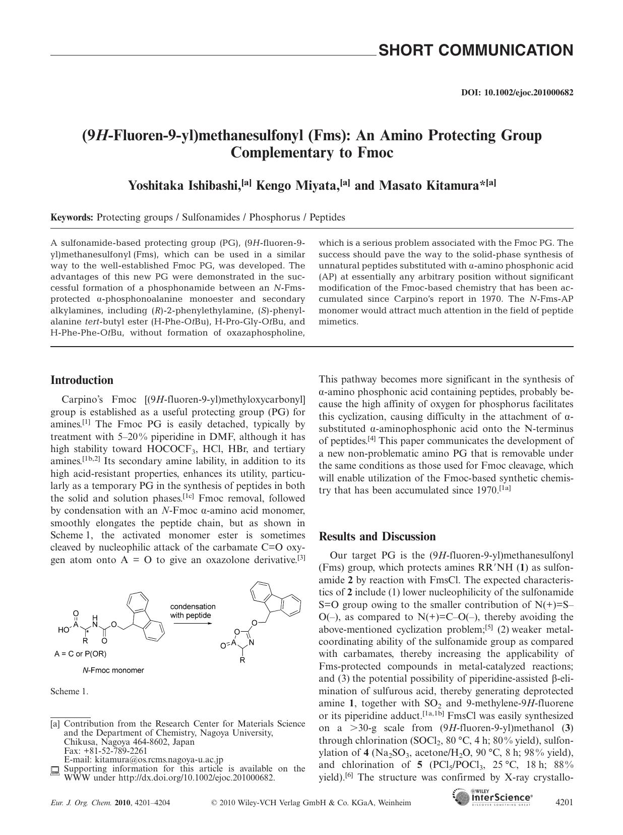 (9HFluoren9yl)methanesulfonyl (Fms): An Amino Protecting Group Complementary to Fmoc by Unknown