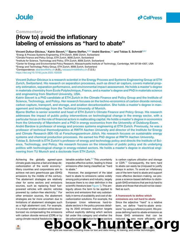 (How to) avoid the inflationary labeling of emissions as âhard to abateâ by Vincent Dufour-Décieux & Katrin Sievert & Bjarne Steffen & André Bardow & Tobias S. Schmidt