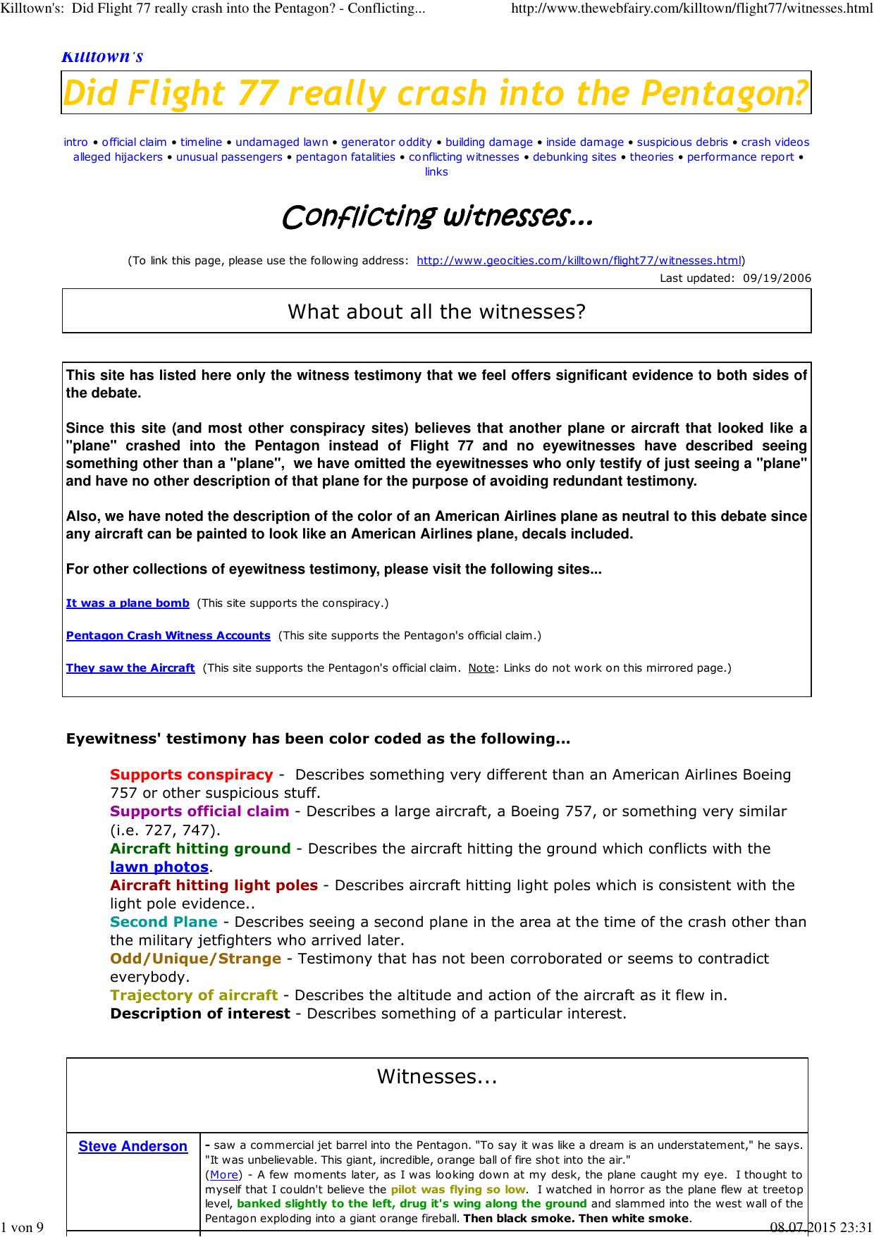 (Killtown's:  Did Flight 77 really crash into the Pentagon? - Conflicting witnesses...) by Andi
