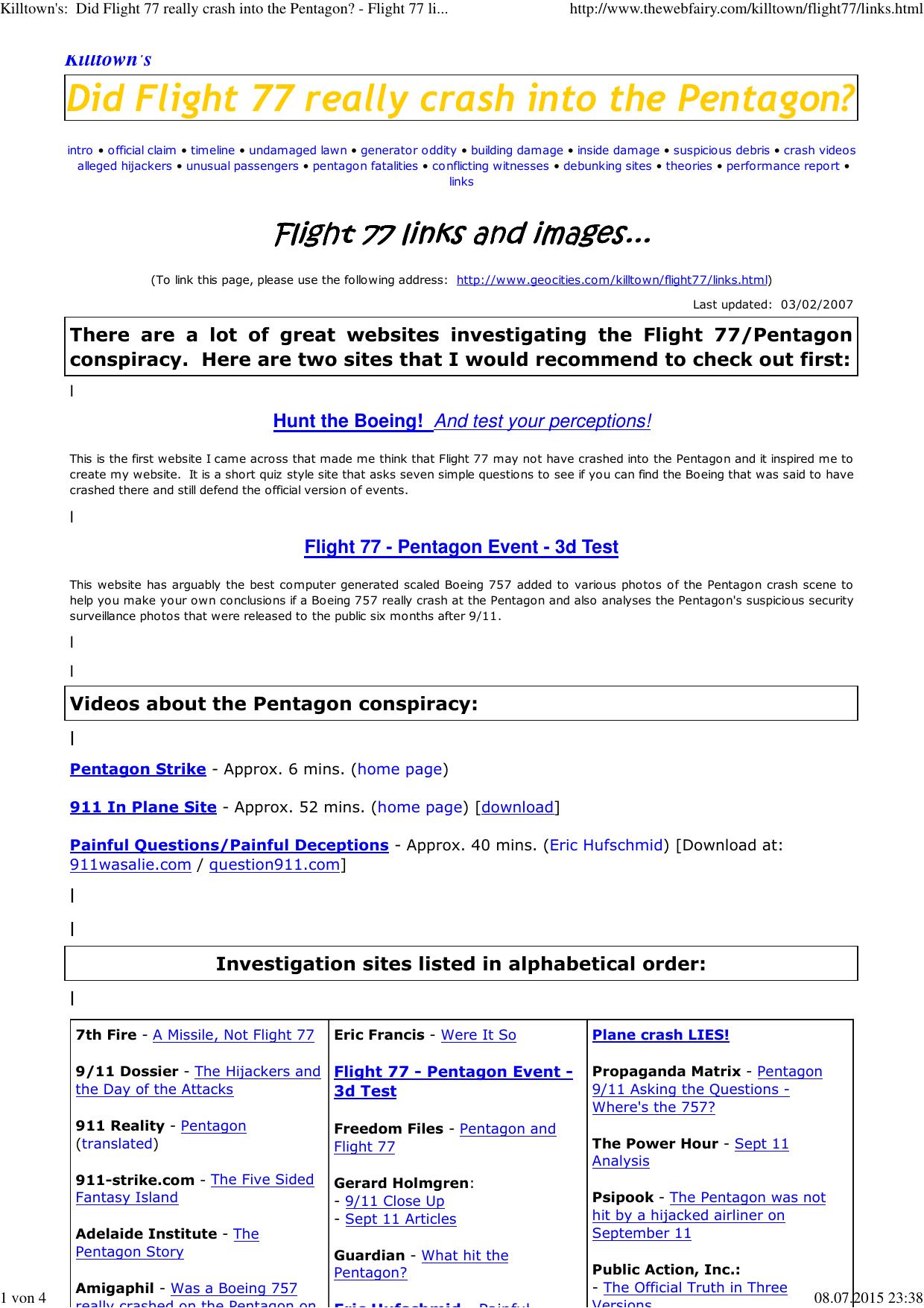 (Killtown's:  Did Flight 77 really crash into the Pentagon? - Flight 77 links & images...) by Andi