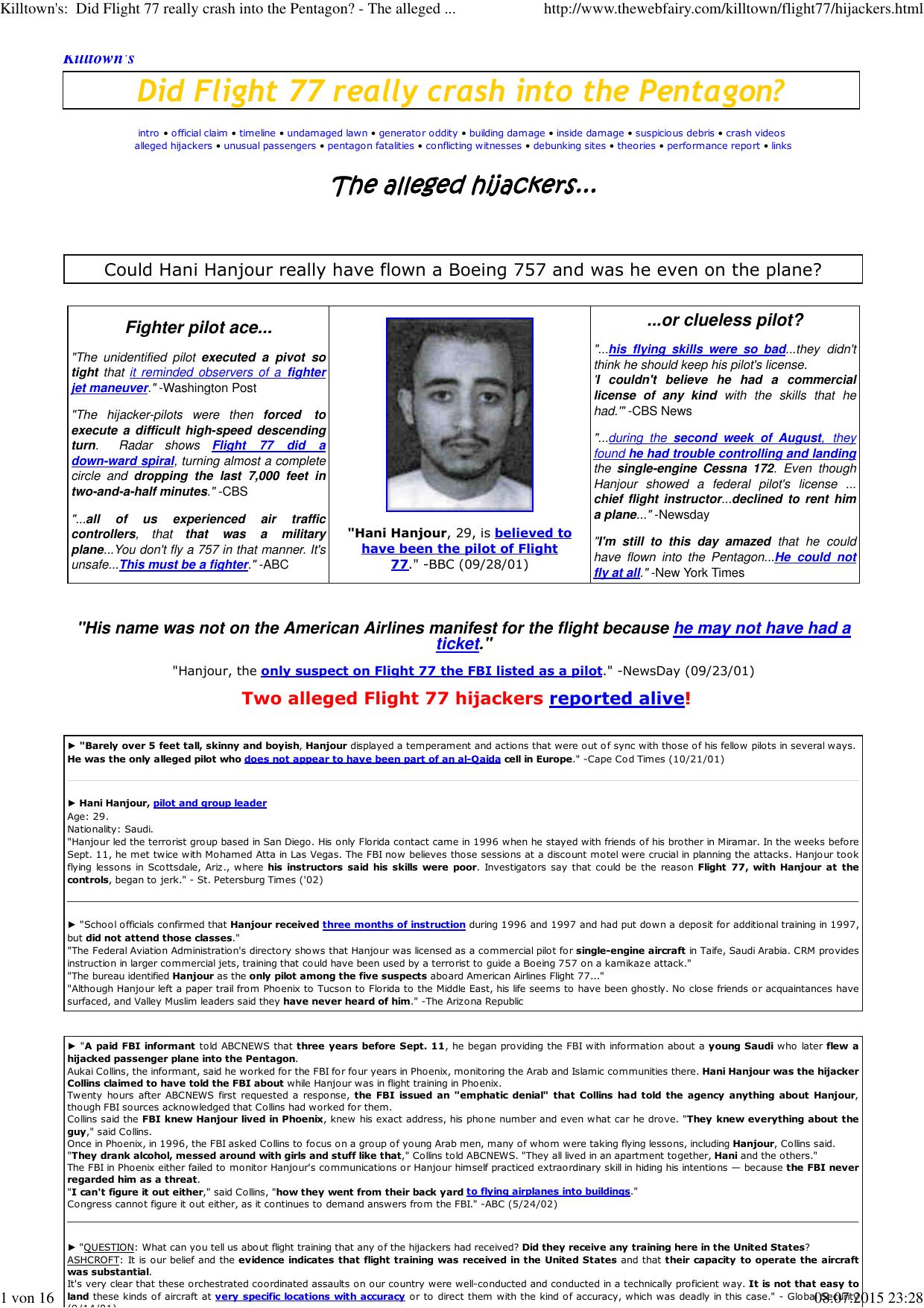 (Killtown's:  Did Flight 77 really crash into the Pentagon? - The alleged hijackers...) by Andi