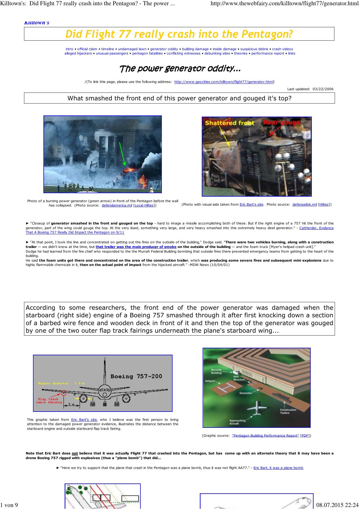 (Killtown's:  Did Flight 77 really crash into the Pentagon? - The power generator oddity...) by Andi