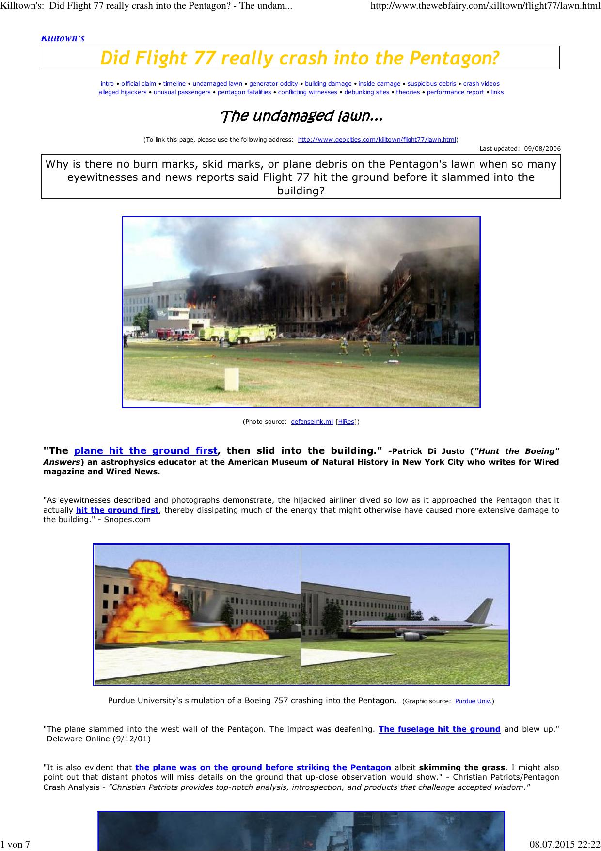 (Killtown's:  Did Flight 77 really crash into the Pentagon? - The undamaged lawn...) by Andi