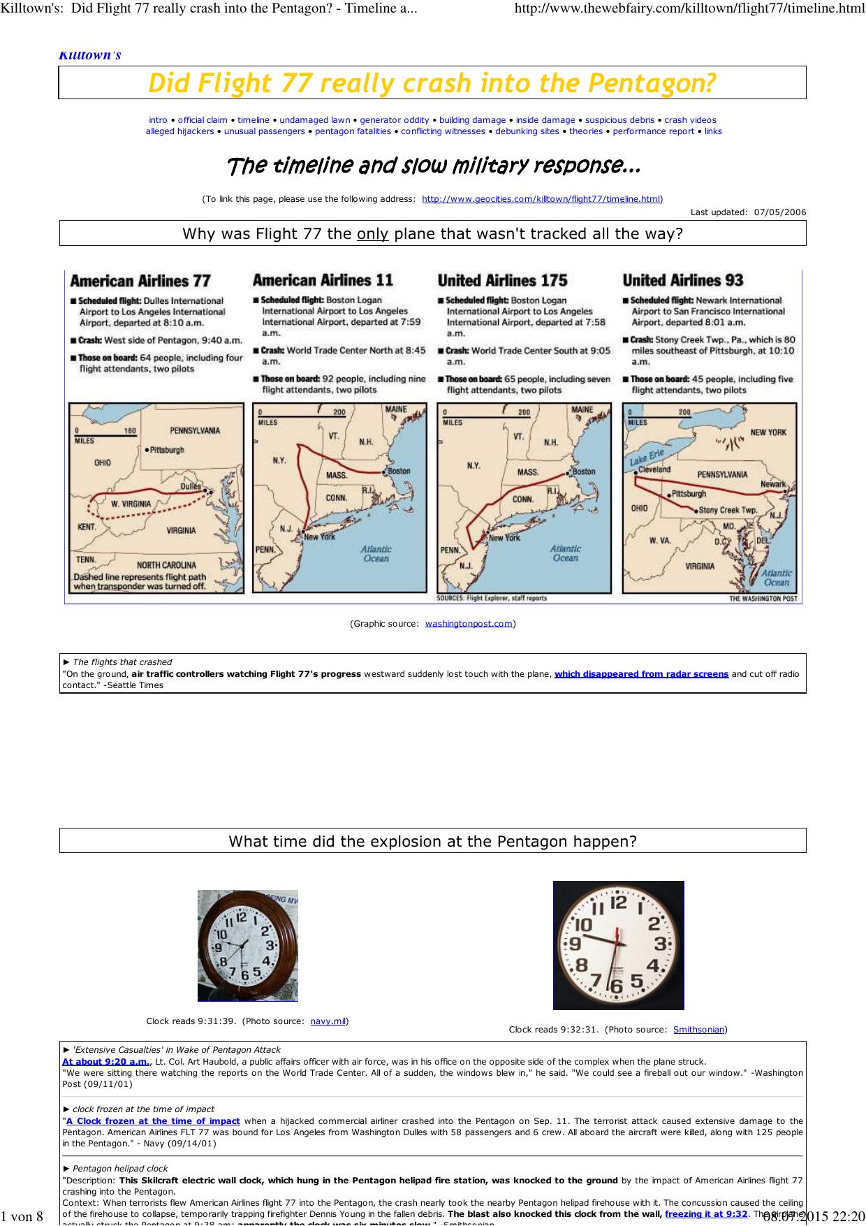 (Killtown's:  Did Flight 77 really crash into the Pentagon? - Timeline and military response...) by Andi
