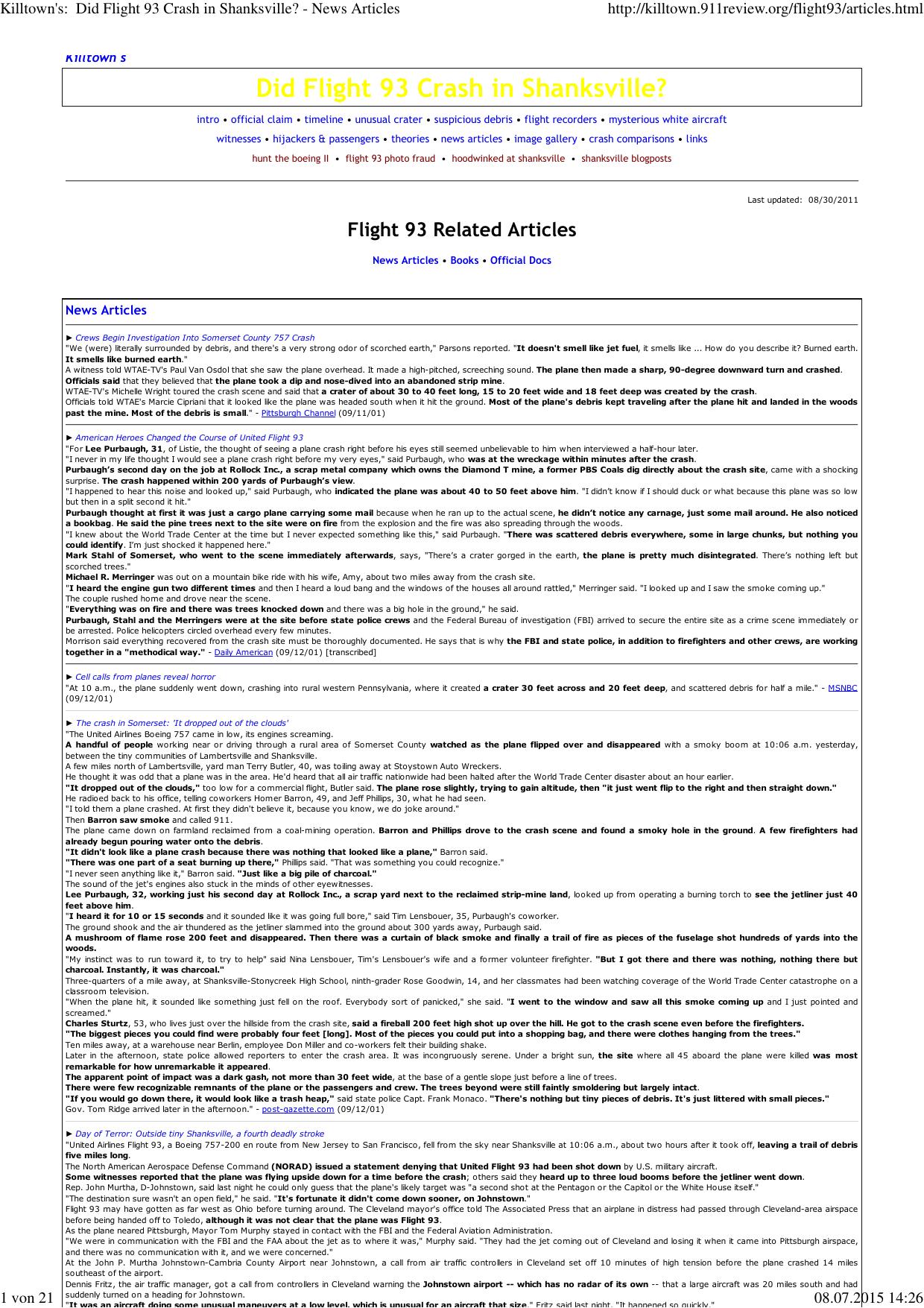 (Killtown's:  Did Flight 93 Crash in Shanksville? - News Articles) by Andi