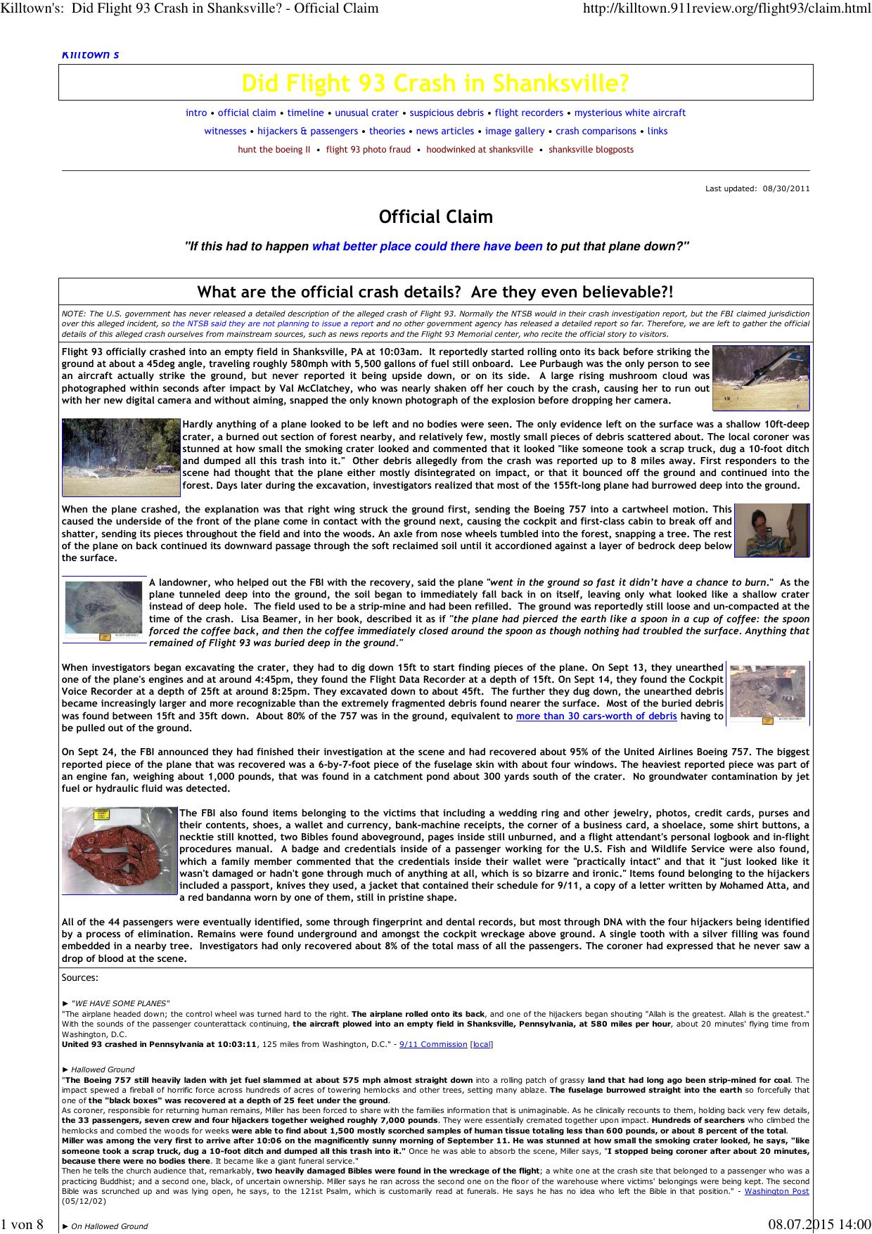 (Killtown's:  Did Flight 93 Crash in Shanksville? - Official Claim) by Andi
