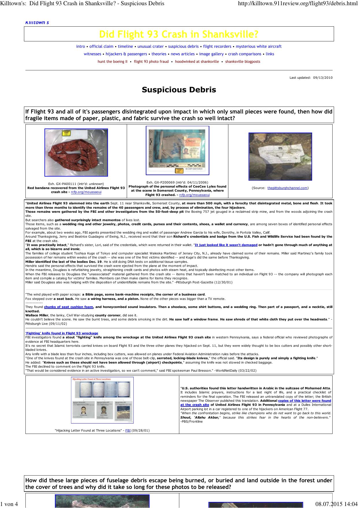 (Killtown's:  Did Flight 93 Crash in Shanksville? - Suspicious Debris) by Andi
