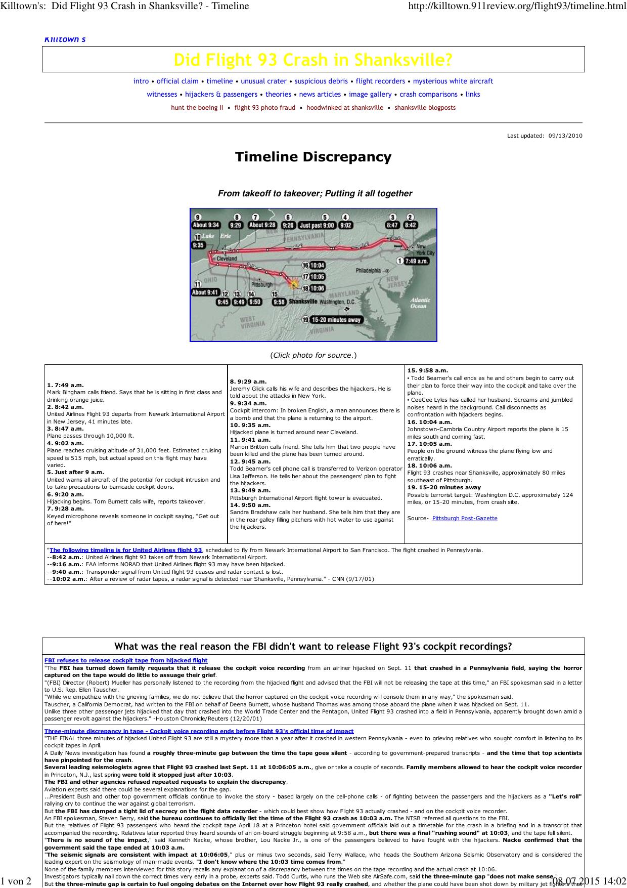 (Killtown's:  Did Flight 93 Crash in Shanksville? - Timeline) by Andi