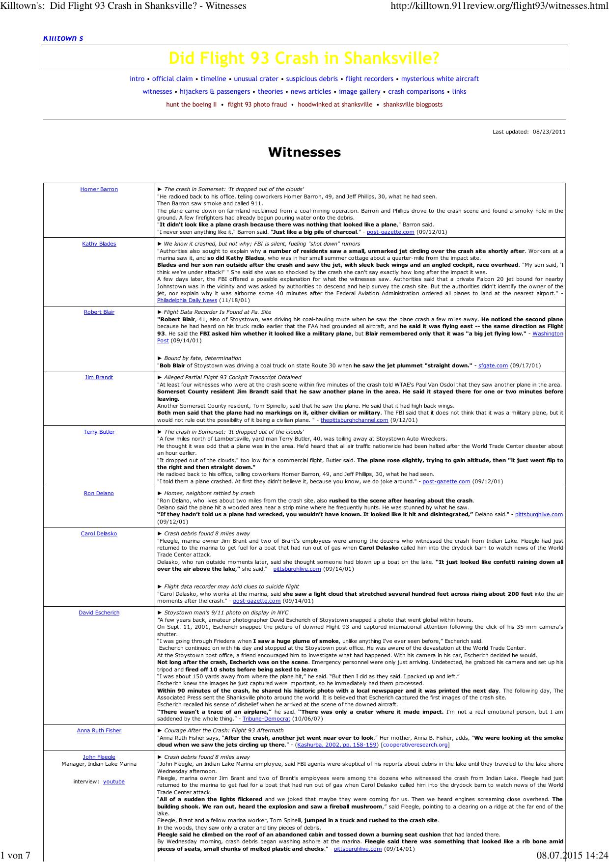 (Killtown's:  Did Flight 93 Crash in Shanksville? - Witnesses) by Andi