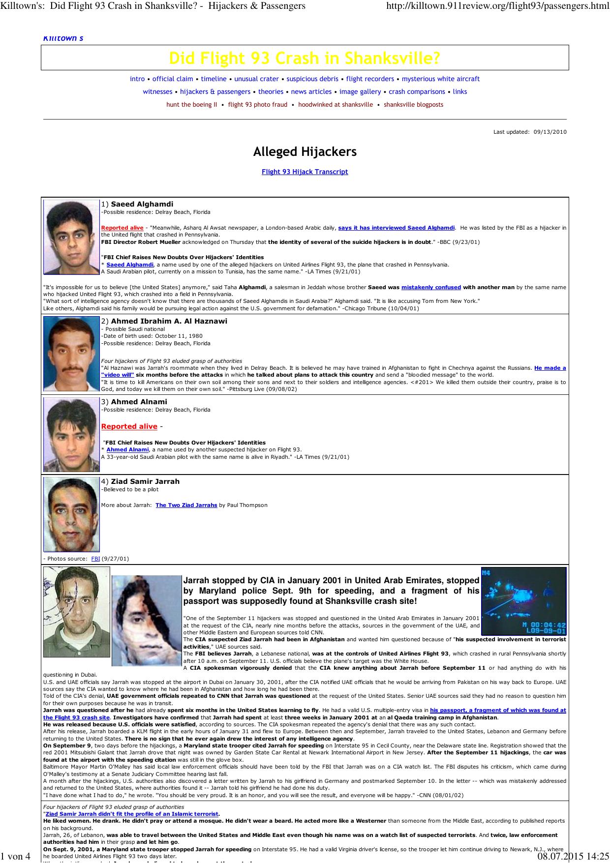 (Killtown's:  Did Flight 93 Crash in Shanksville? -  Hijackers & Passengers) by Andi
