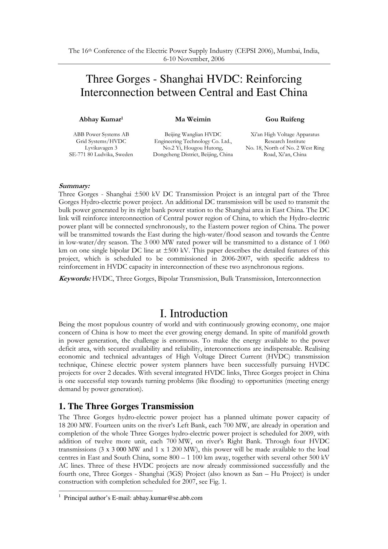 (Microsoft Word - Three Gorges - Shanghai HVDC _ Reinforcing Interconnection) by selecar