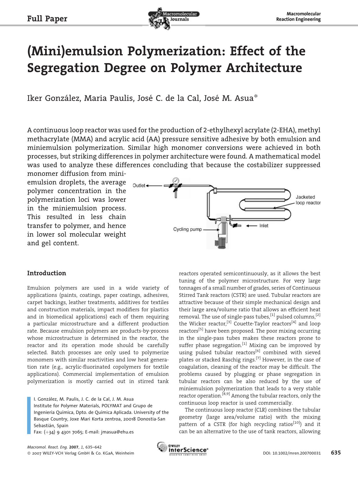 (Mini)emulsion Polymerization: Effect of the Segregation Degree on Polymer Architecture by Unknown