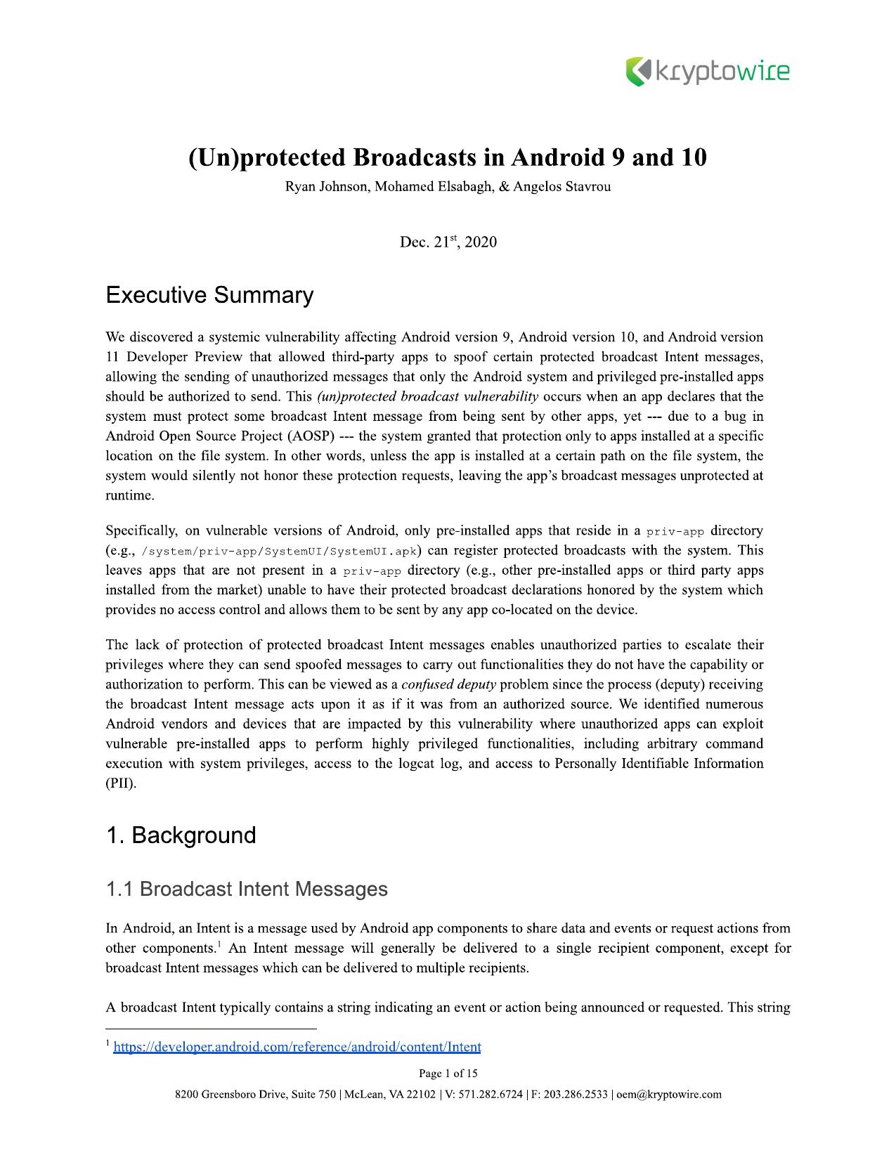 (Un)protected Broadcasts in Android 9 and 10 by Administrator