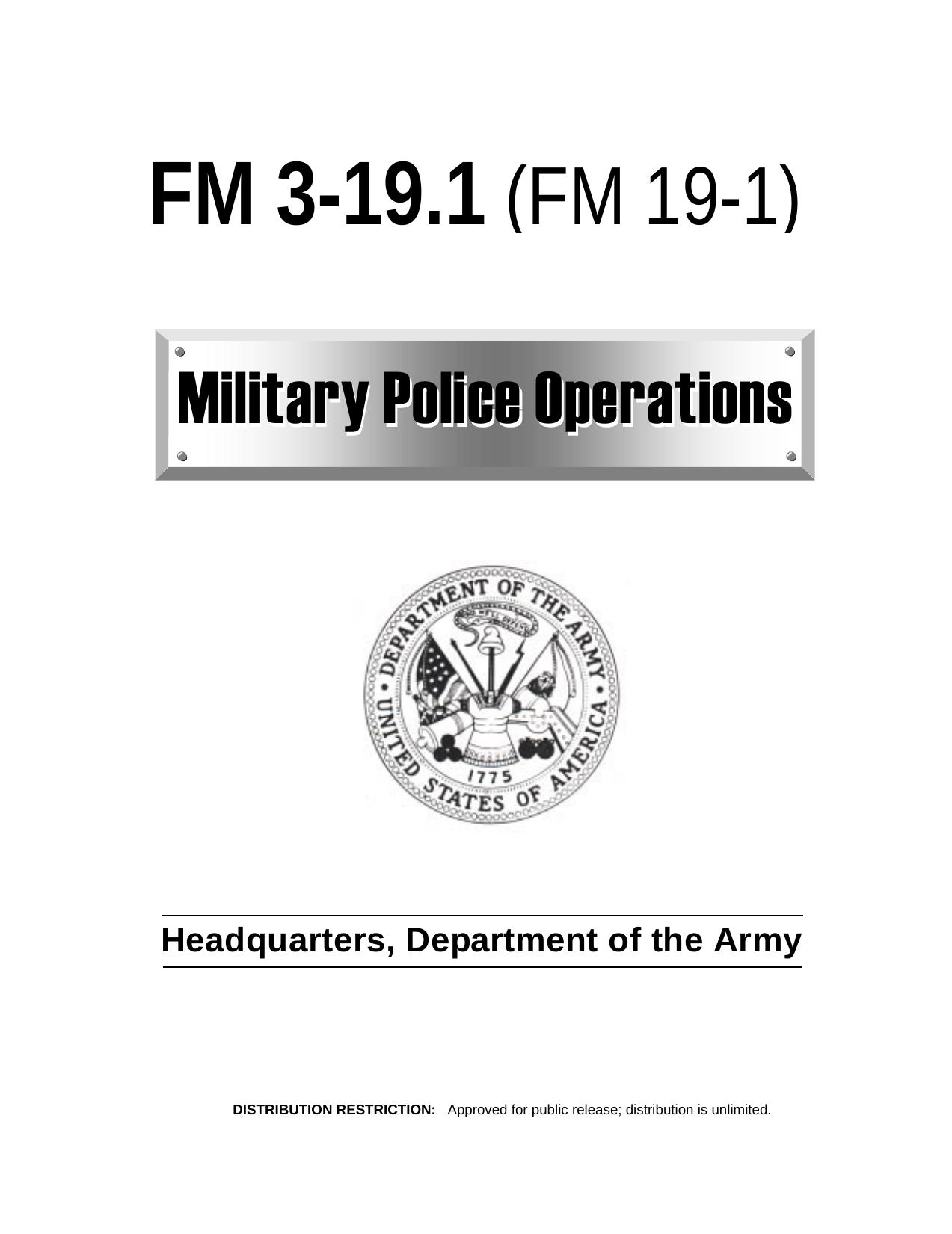 (eBook - English - Military) US Army - Field Manual FM 3-19.1 by Military Police Operations JAN2002