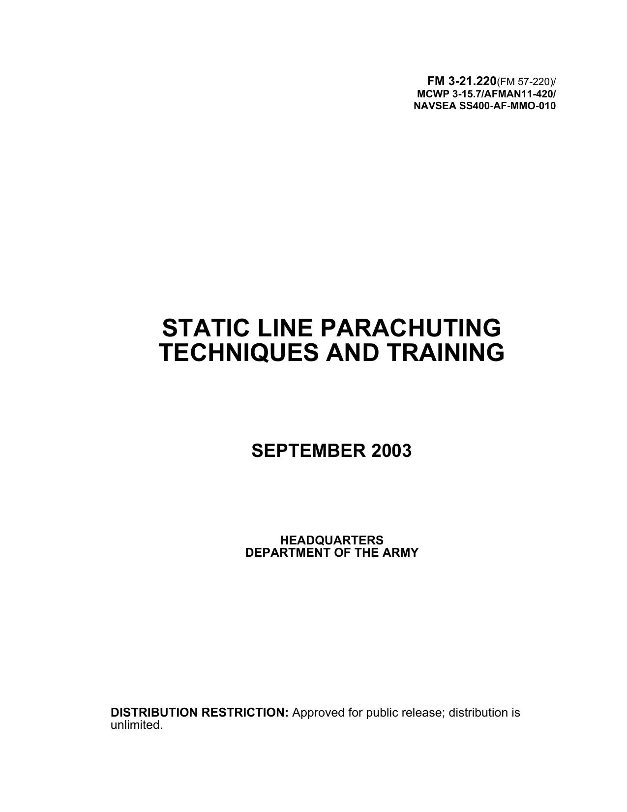(eBook - English - Military) US Army - Field Manual FM 3-21.220 by STATIC LINE PARACHUTING TECHNIQUES & TACTICS Sep2003
