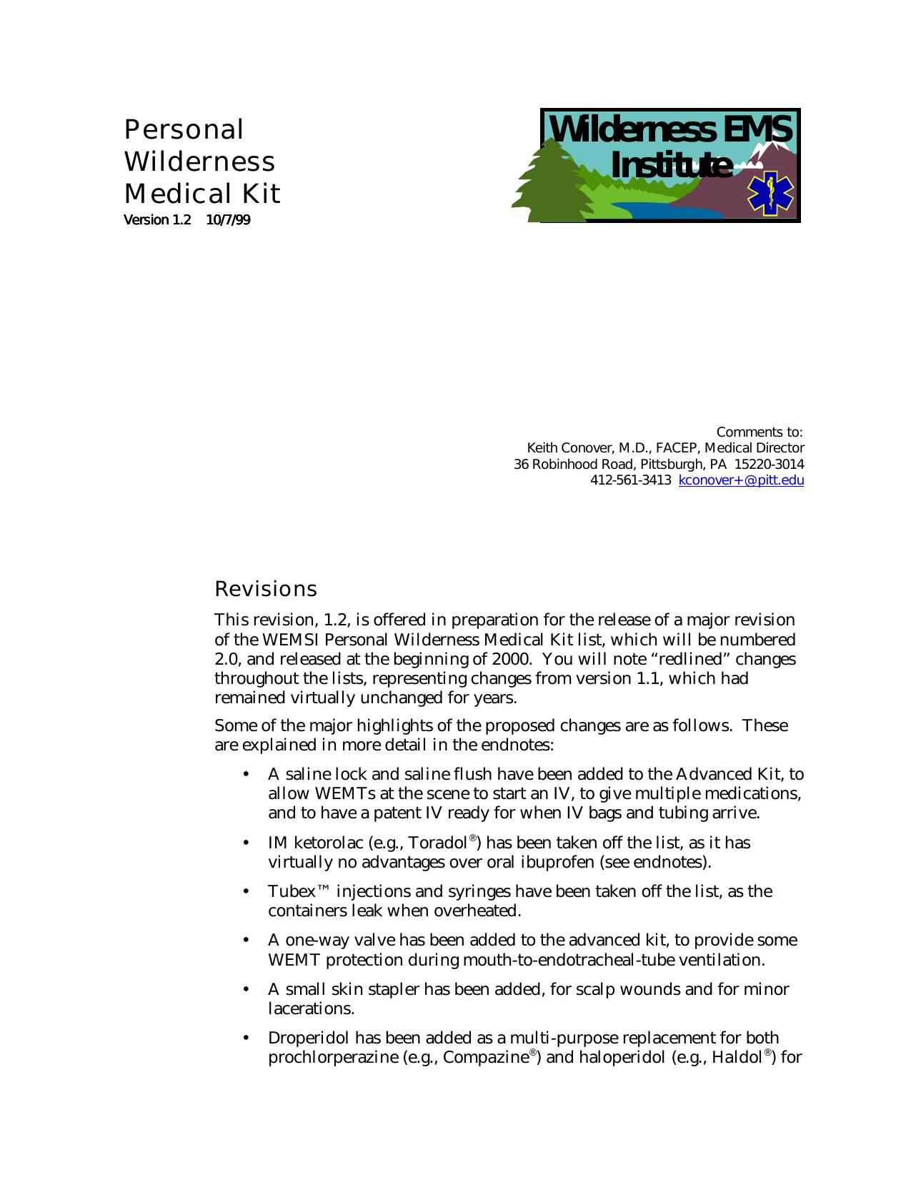 (ebook) Wilderness EMS Institute by Personal Wilderness Medical Kit (1999)