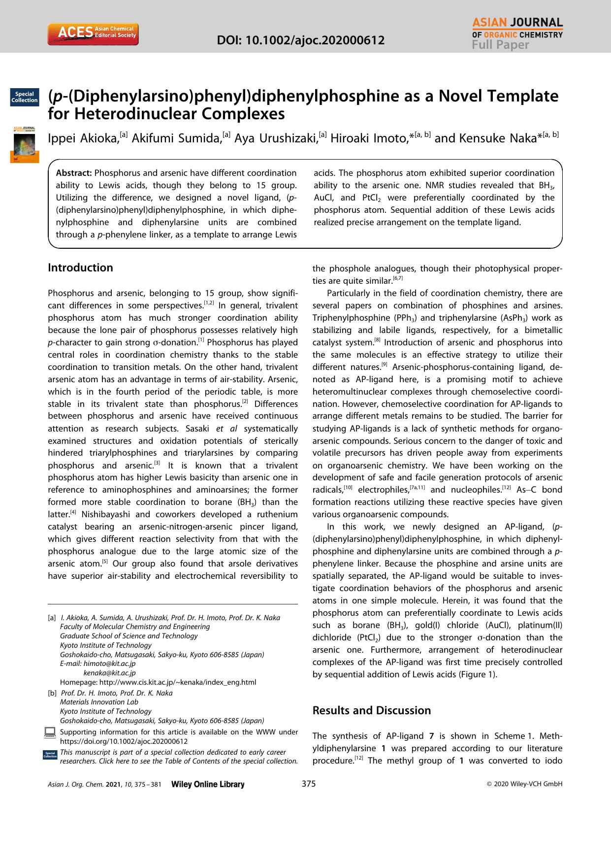 (pâ(Diphenylarsino)phenyl)diphenylphosphine as a Novel Template for Heterodinuclear Complexes by Unknown