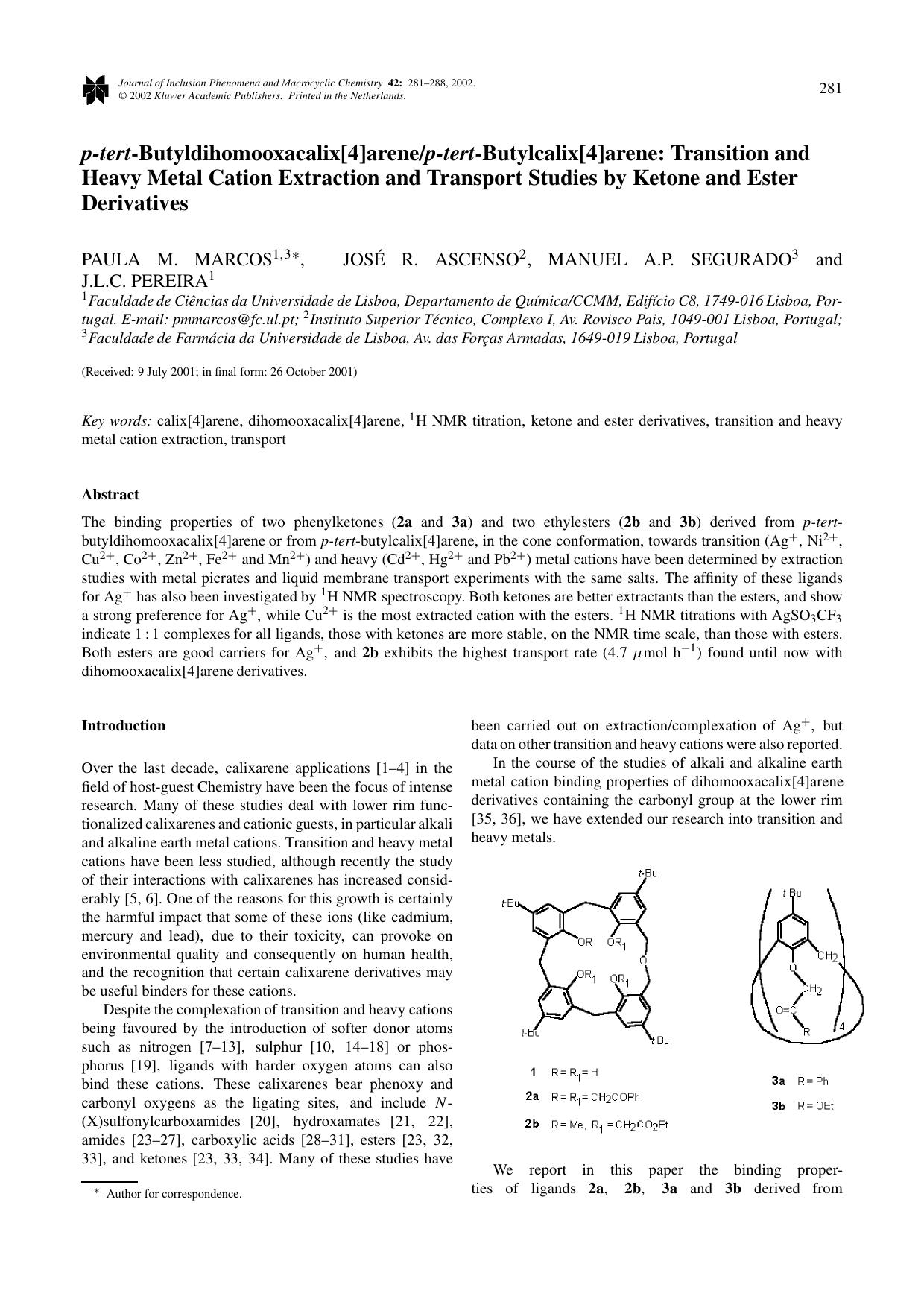 <Emphasis Type="BoldItalic">p-tert<Emphasis>-Butyldihomooxacalix[4]arene<Emphasis Type="BoldItalic">p-tert<Emphasis>-Butylcalix[4]arene: Transition and Heavy Metal Cation Extractio by Unknown