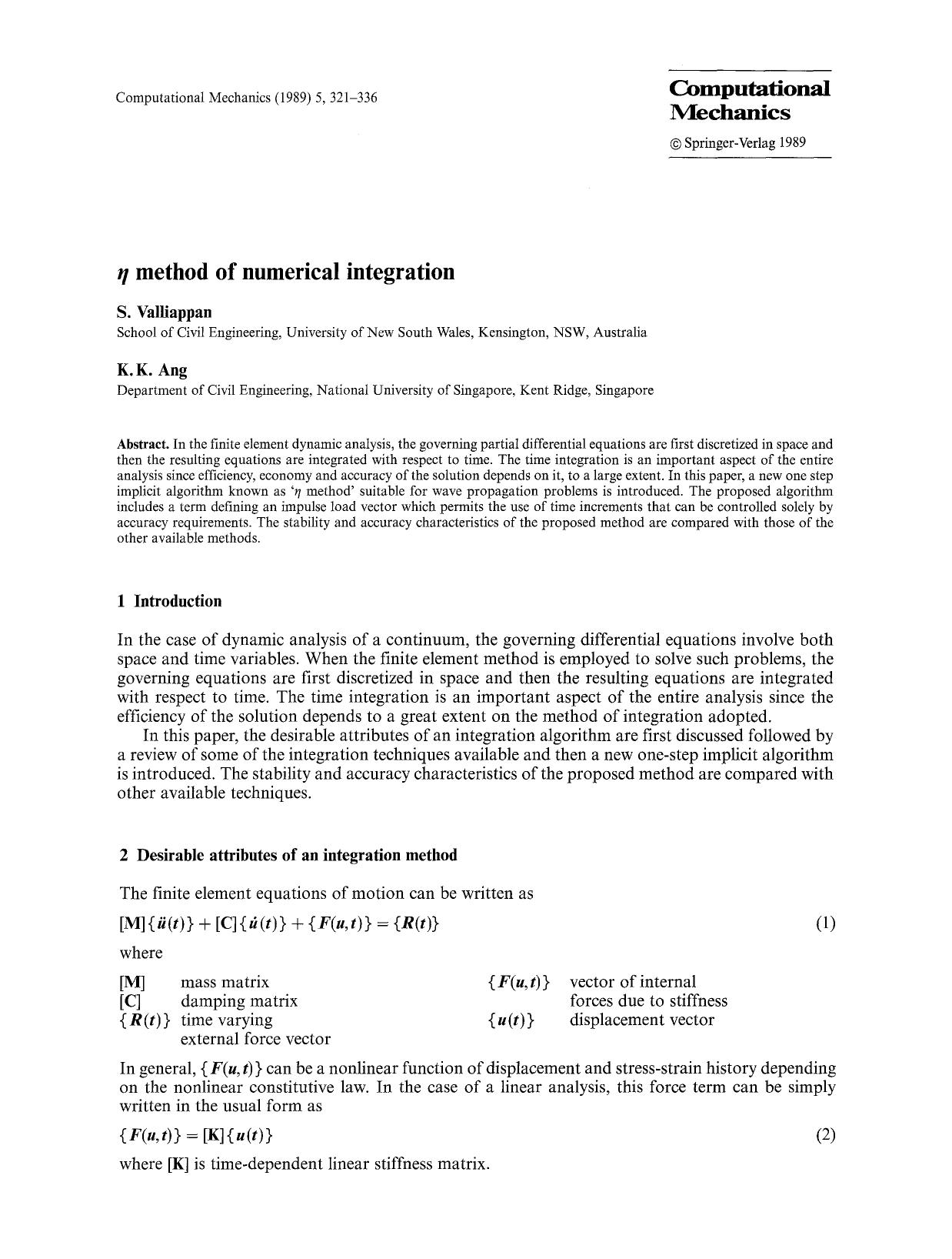 <Emphasis Type="Italic">&#x03B7; <Emphasis> method of numerical integration by Unknown