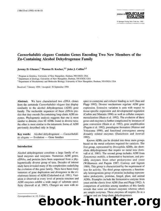 <Emphasis Type="Italic">Caenorhabditis elegans<Emphasis> contains genes encoding two new members of the Zn-containing alcohol dehydrogenase family by Unknown