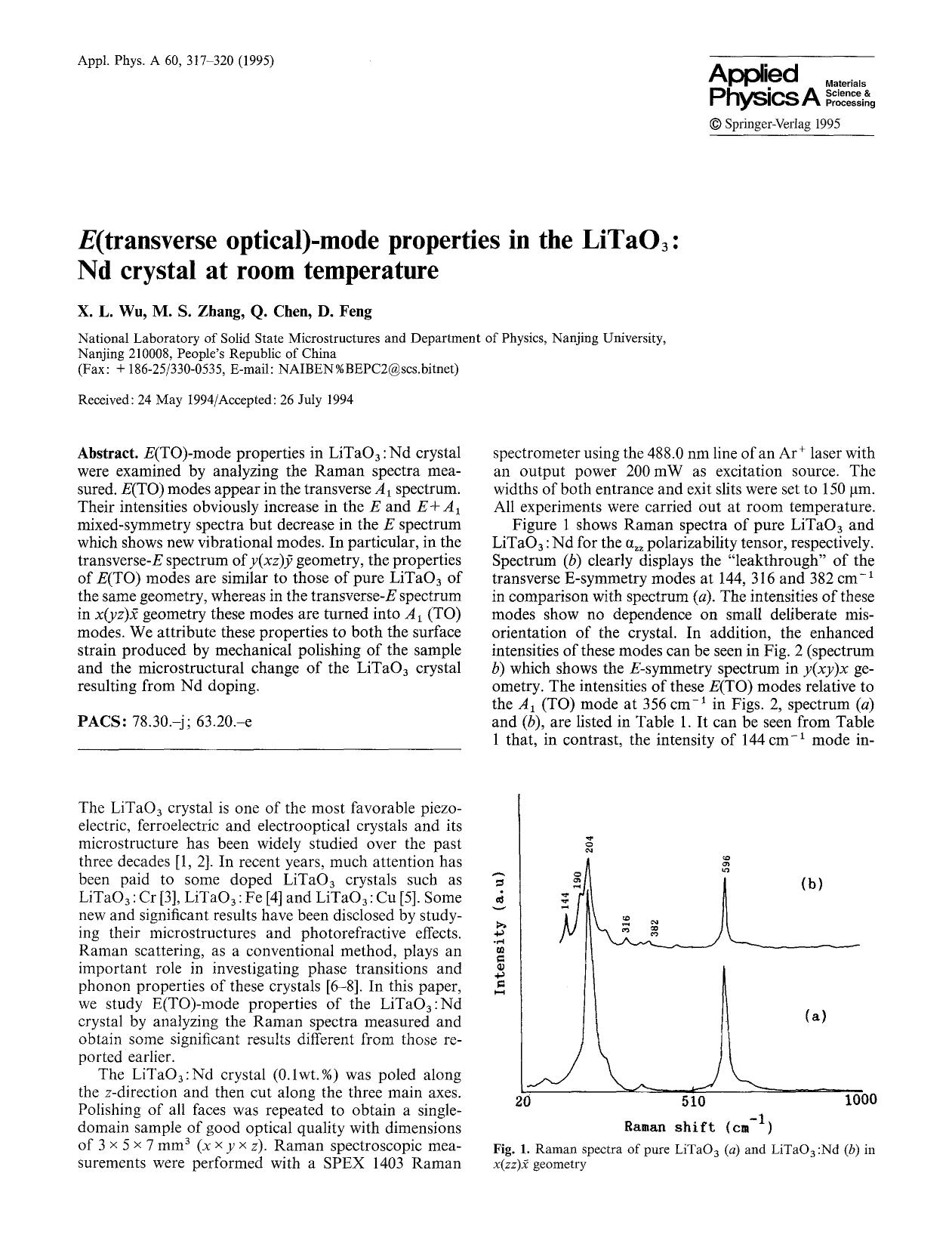 <Emphasis Type="Italic">E <Emphasis>(transverse optical)-mode properties in the LiTaO <Subscript>3 <Subscript>: Nd crystal at room temperature by Unknown