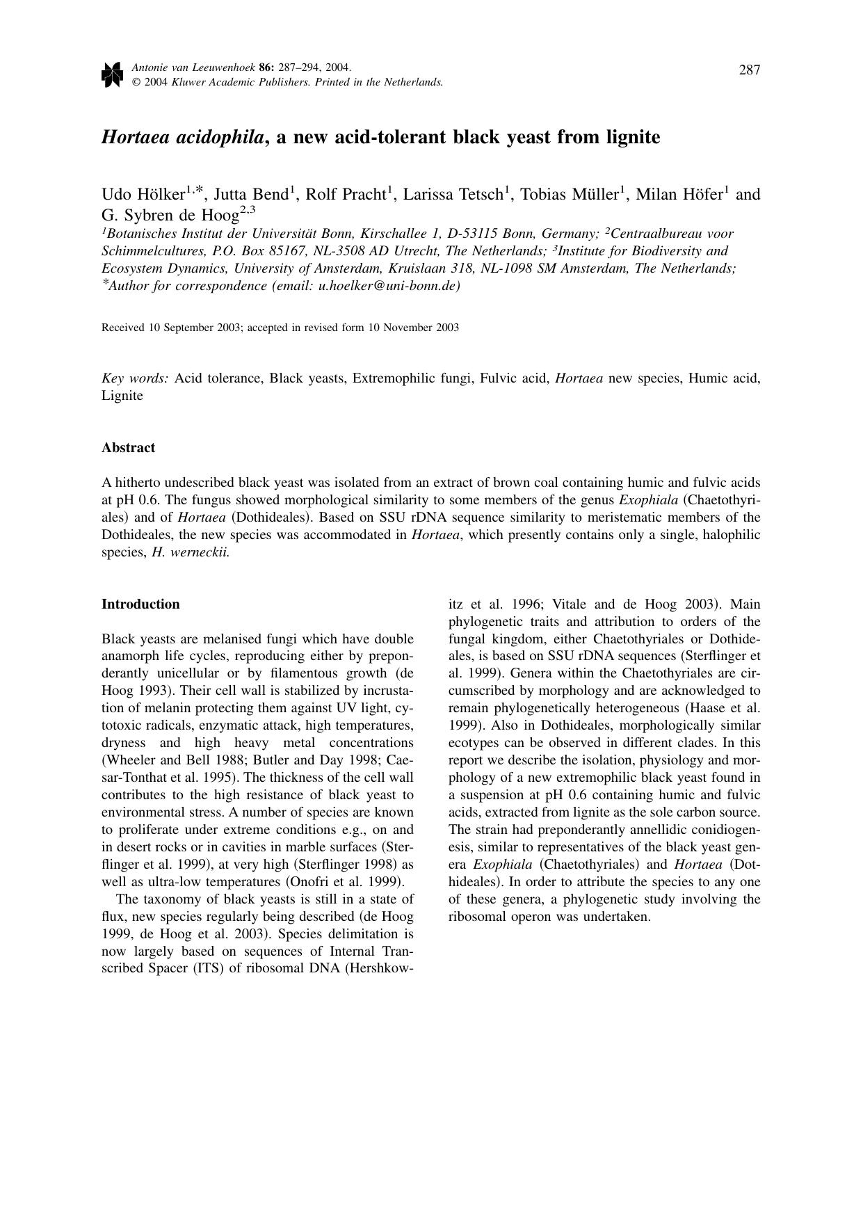 <Emphasis Type="Italic">Hortaea acidophila<Emphasis>, a new acid-tolerant black yeast from lignite by Unknown