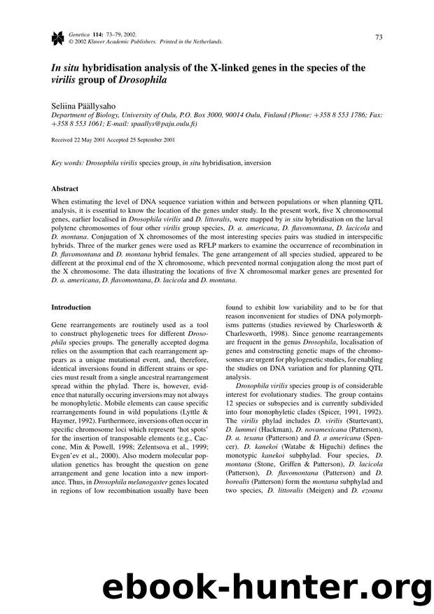 <Emphasis Type="Italic">In Situ<Emphasis> Hybridisation Analysis of the X-Linked Genes in the Species of the <Emphasis Type="Italic">Virilis<Emphasis> Group of <Emphasis Type="Ital by Unknown