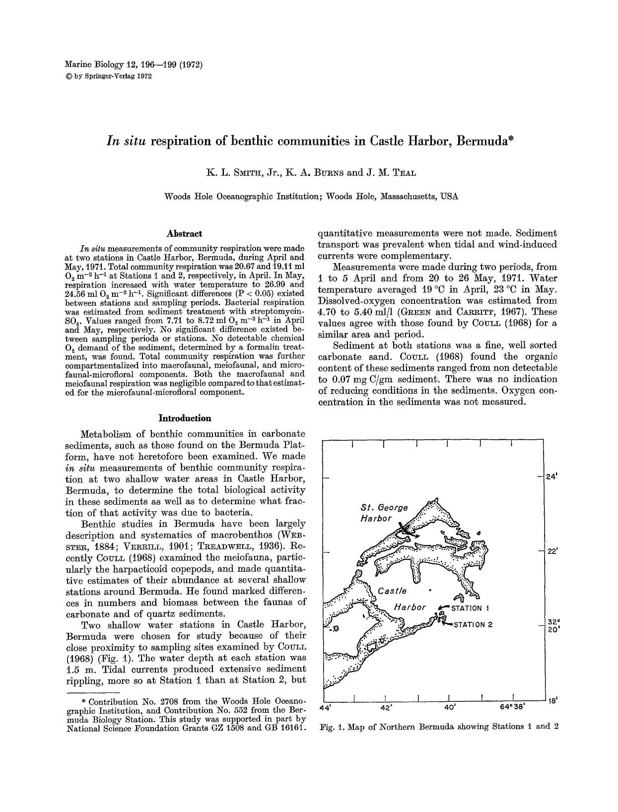 <Emphasis Type="Italic">In situ<Emphasis> respiration of benthic communities in Castle Harbor, Bermuda by Unknown