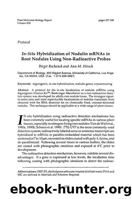 <Emphasis Type="Italic">In-Situ <Emphasis> hybridization of nodulin mRNAs in root nodules using non-radioactive probes by Unknown