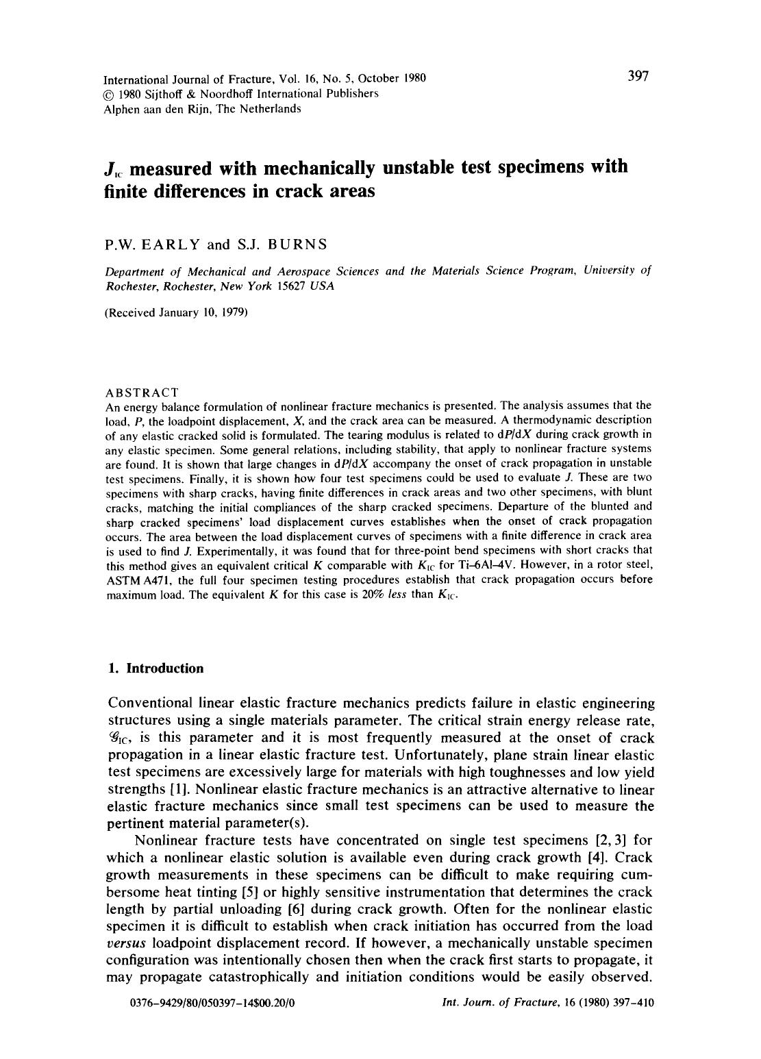 <Emphasis Type="Italic">J <Emphasis> <Subscript>IC <Subscript> measured with mechanically unstable test specimens with finite differences in crack areas by Unknown