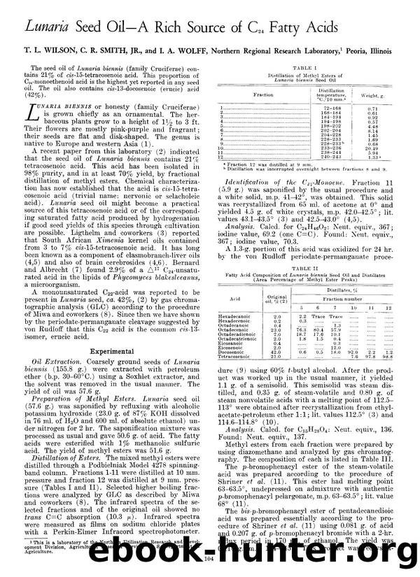 <Emphasis Type="Italic">Lunaria <Emphasis> seed oil&#x2014;A rich source of C <Subscript>24 <Subscript> fatty acids by Unknown