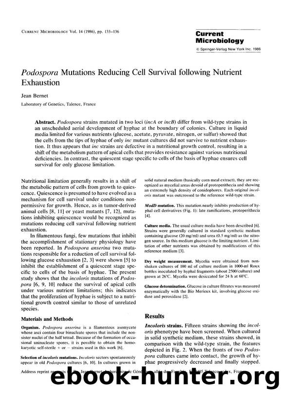 <Emphasis Type="Italic">Podospora <Emphasis> mutations reducing cell survival following nutrient exhaustion by Unknown