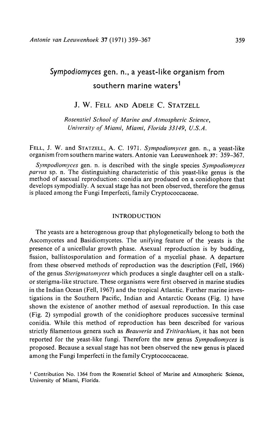 <Emphasis Type="Italic">Sympodiomyces <Emphasis> gen. n., a yeast-like organism from southern marine waters by Unknown