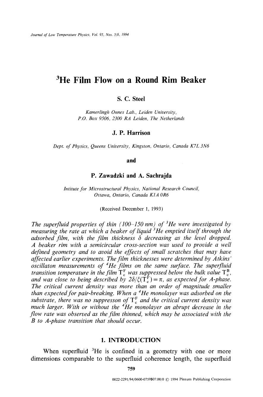 <Superscript>3 <Superscript>He film flow on a round rim beaker by Unknown