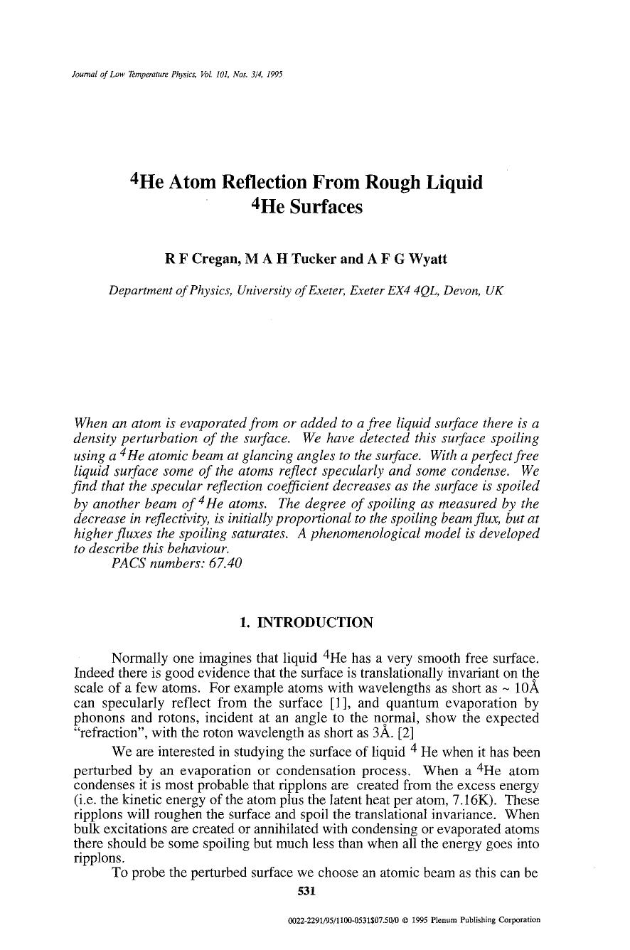 <Superscript>4 <Superscript>He atom reflection from rough liquid <Superscript>4 <Superscript>He surfaces by Unknown