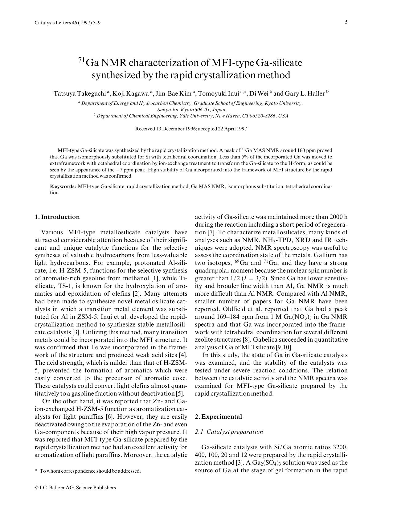 <Superscript>71<Superscript>Ga NMR characterization of MFI-type Ga- silicate synthesized by the rapid crystallization method by Unknown